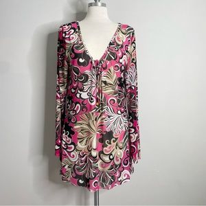 BE CREATIVE Long Sleeve v-Neck Sheer Swimsuit Coverup Dress